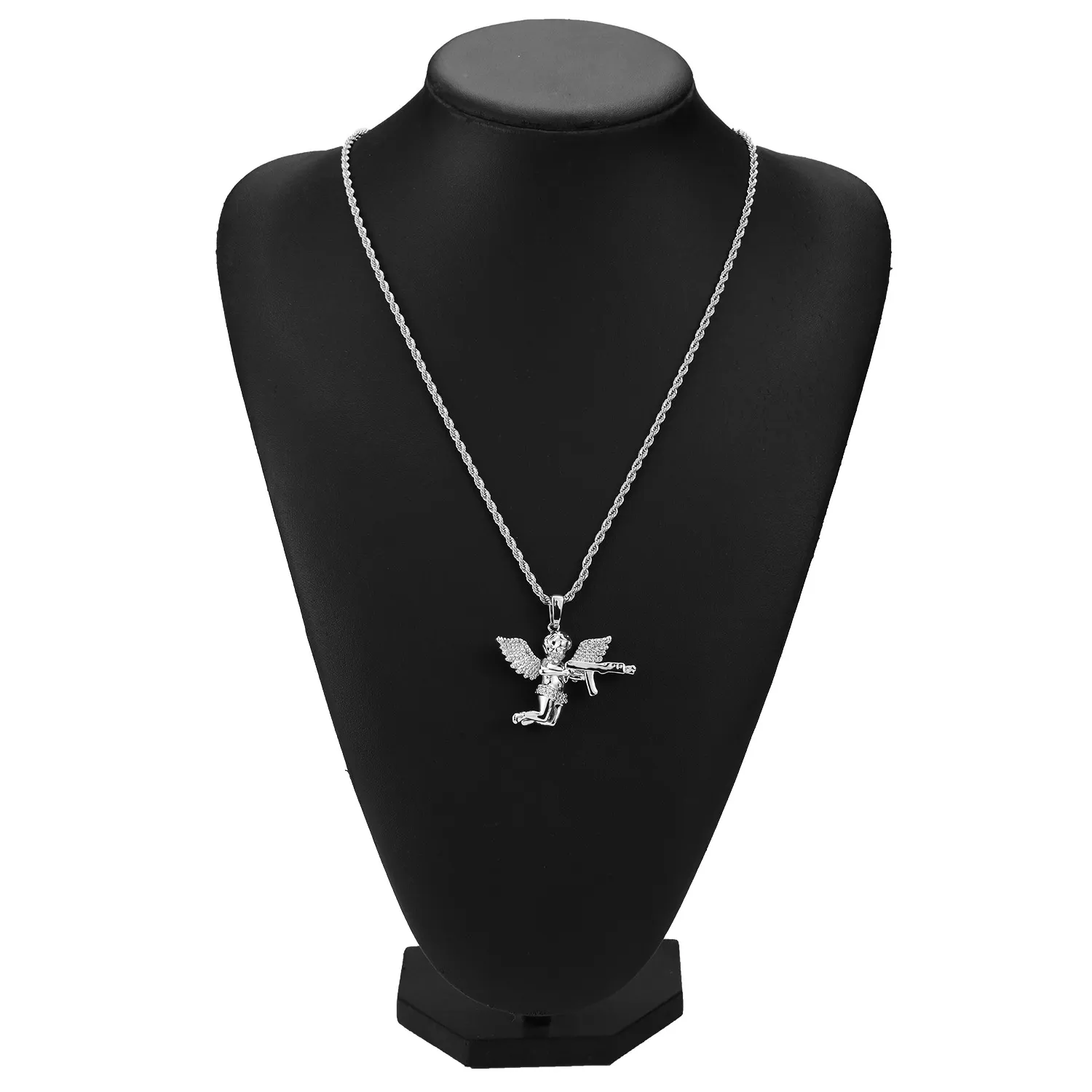 Gioielli di alta qualità Zircone Oro Argento Simpatico angelo Baby Carry Gun Roba Collana con pendente Catena di corda uomo Donna234M