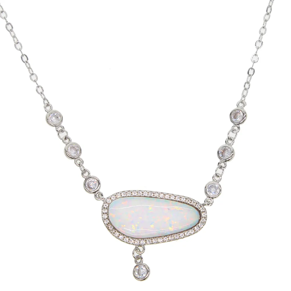 Mode smycken hög kvalitet stor vit eld opal ädelsten europeisk som säljer lyxiga vintage moderna smycken halsband för damer g304d