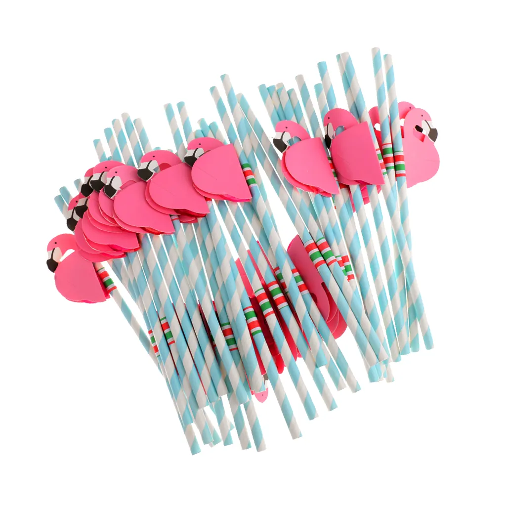 Nieuw Ontwerp 25 stks Flamingo Gestreepte Rietjes Luau Strand Tropische Party Barbenodigdheden Gunst Xman Cocktail Bruiloft Feestartikelen Decor Gift A191R