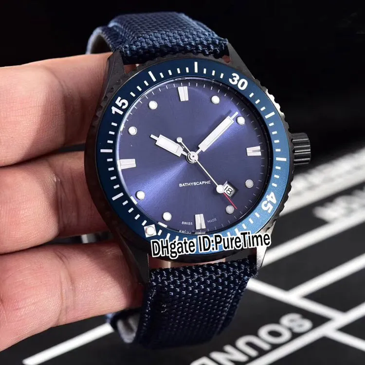 Nieuwe Fifty Fathoms 50 Fathoms 5000-0240-O52A stalen kast blauwe rand blauwe wijzerplaat ST1612 automatisch herenhorloge datum horloges nylon band B295F