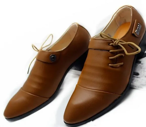 Zapatos de vestir a la moda para hombre, zapatos planos de cuero PU para fiesta, boda, negocios, con cordones laterales, zapatos puntiagudos informales