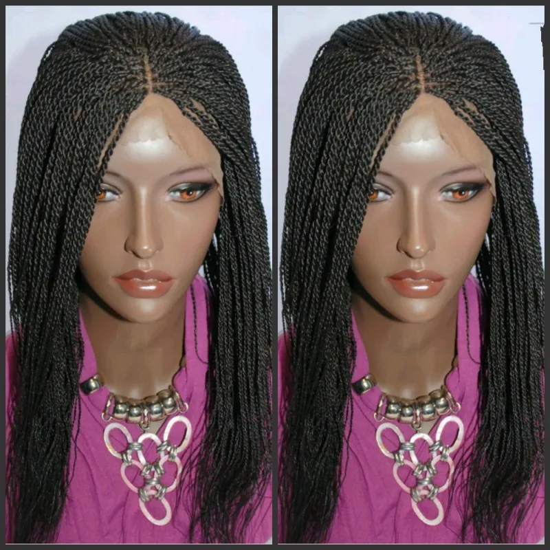 Handmade Long Senegalese 2x Twist Lace Wig Synthetic Fully Hand Braided lace front wig Medium Twist For Afro Women