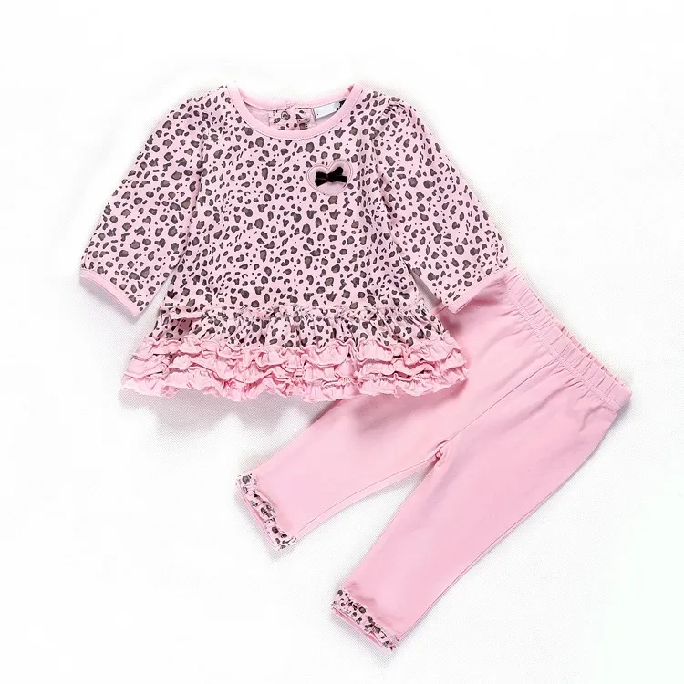 Infant Baby Girl Clothes Set Kids T-shirt Top+Pants Pink Leopard children's clothing