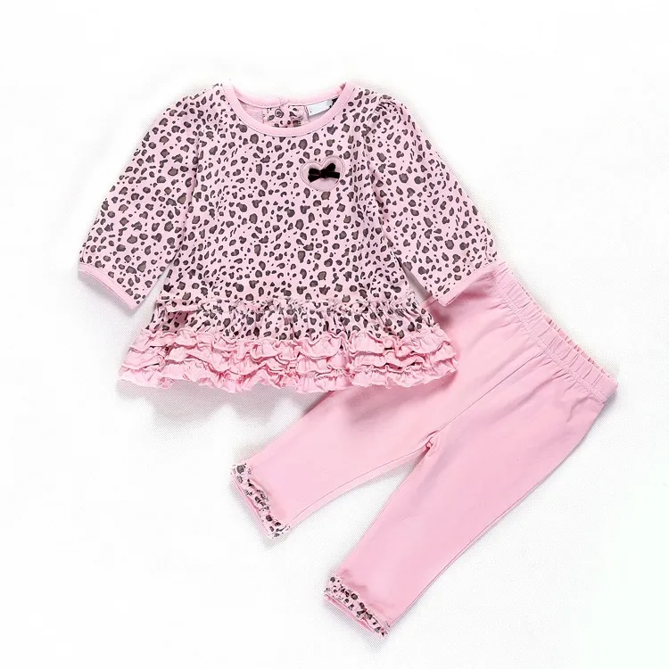 spädbarn baby flicka kläder set barn t-shirt topp + byxor rosa leopard barnkläder