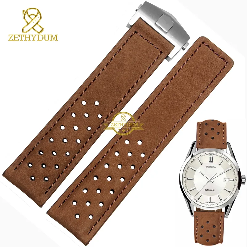 Echt lederen armband 22 mm horlogeband horlogeband voor polshorloges bruin grijs ademend horlogebandaccessoires vouwgesp2889