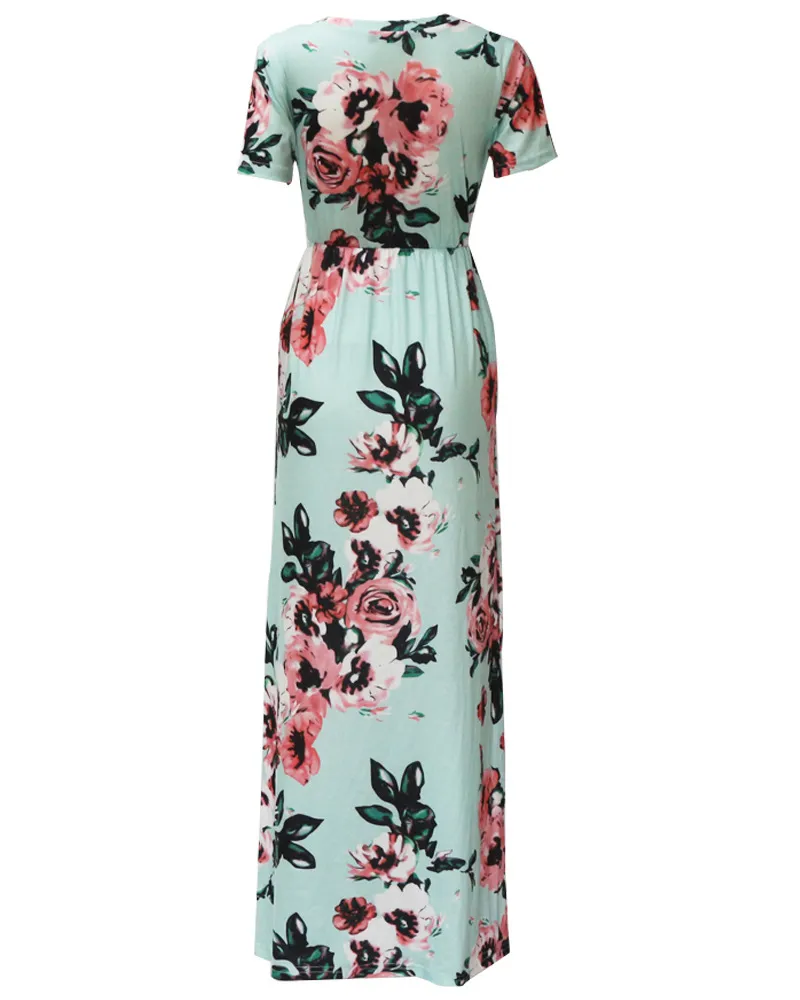 Women Floral Print shorts Sleeve Boho Dress Evening Gown Party Flower beach Dresses 2022 Summer C4214
