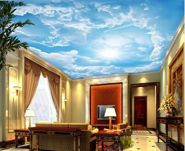 papel de parede 3d fantasy sunshine blue sky white clouds scenic art zenith fresco wallpapers 3d wall