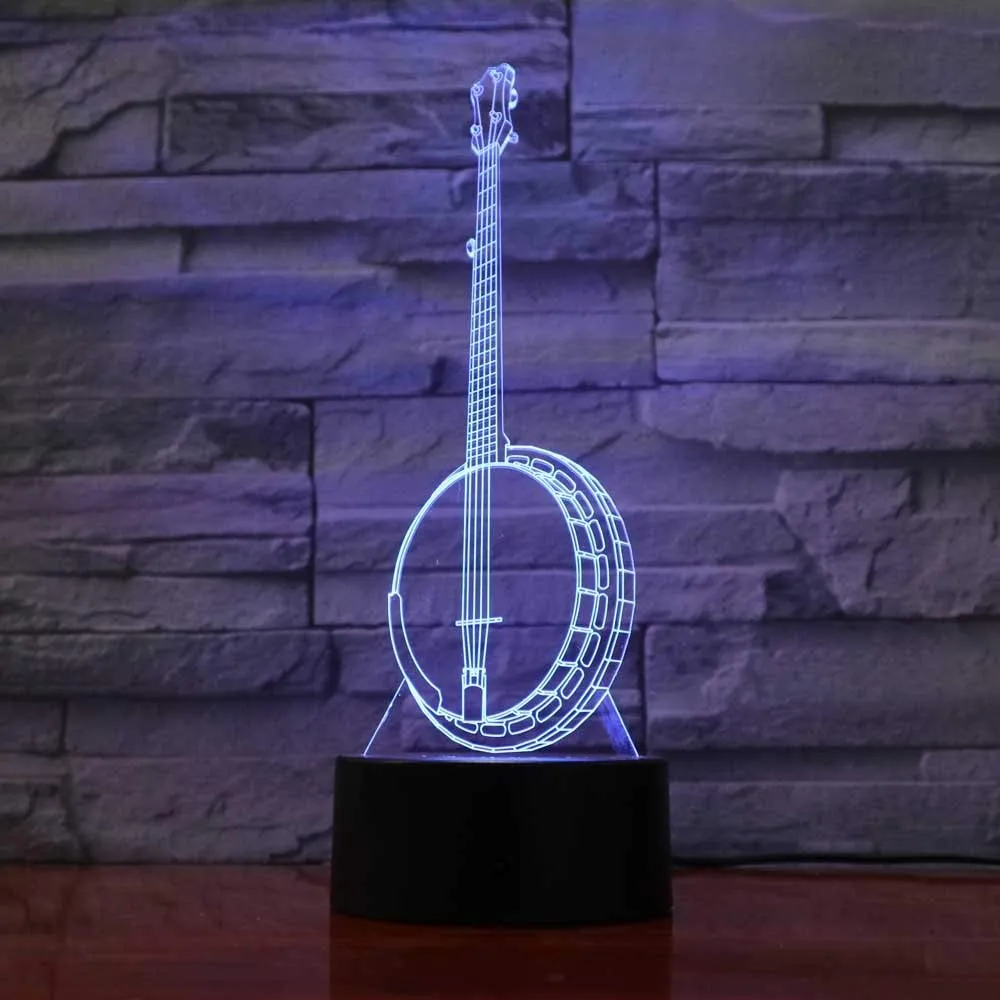 3D -LED Creative Banjo Night Light Touch Tisch Desk optische Illusionslampen 7 Farbwechseln Home Dekoration Weihnachtsgeburtstag GI206d