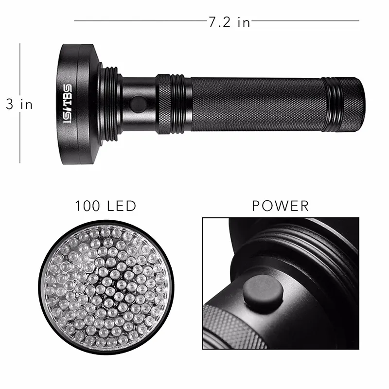 Linterna de luz negra UV de 18W, luz de 100 LED UV y luz negra para el hogar, inspección de manchas de orina de mascotas, foco LED288u