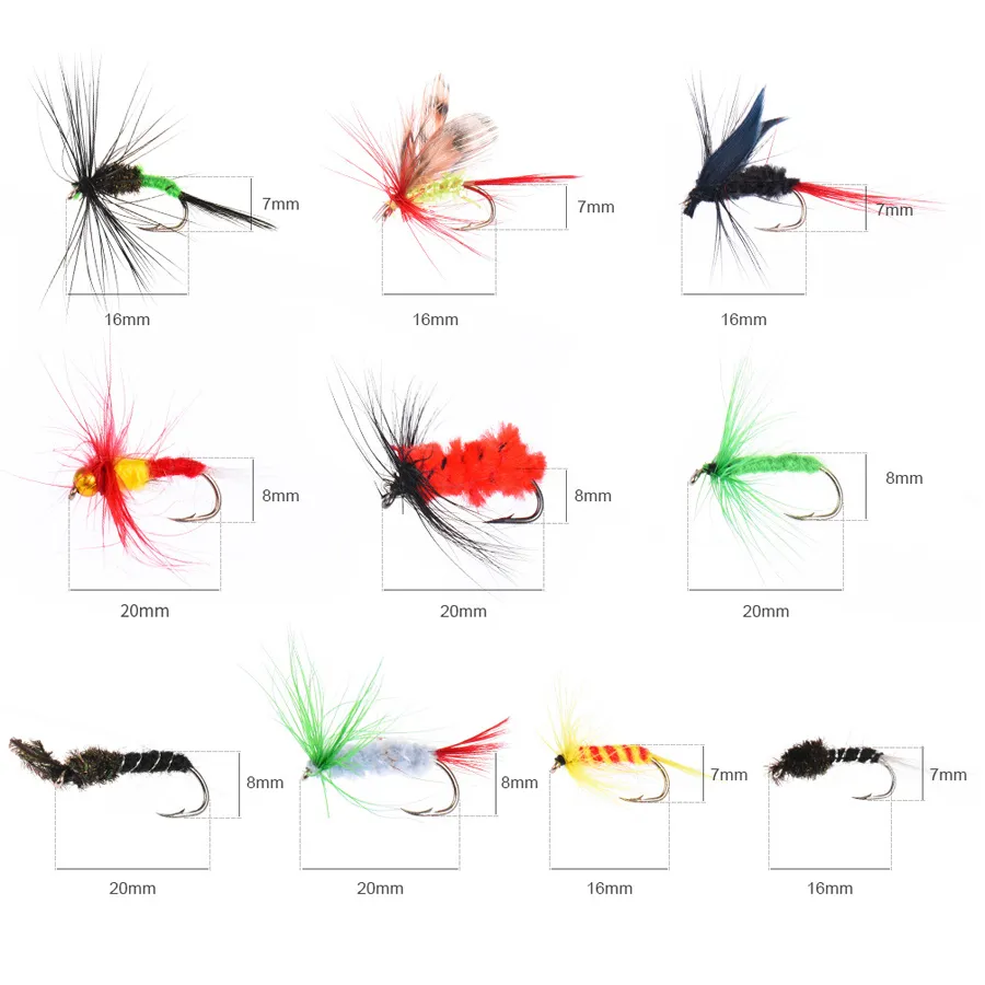 Fly Fishing Flies Kit Fly Fishing Lures Bass Salmon Trouts Flies Dry Wet Flies Fishing Tackle with Fly Box295k