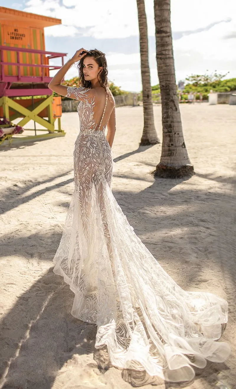 berta mermaid wedding dresses see through lace appliqued short sleeves bridal gowns arabilc dubai vestidos de novia