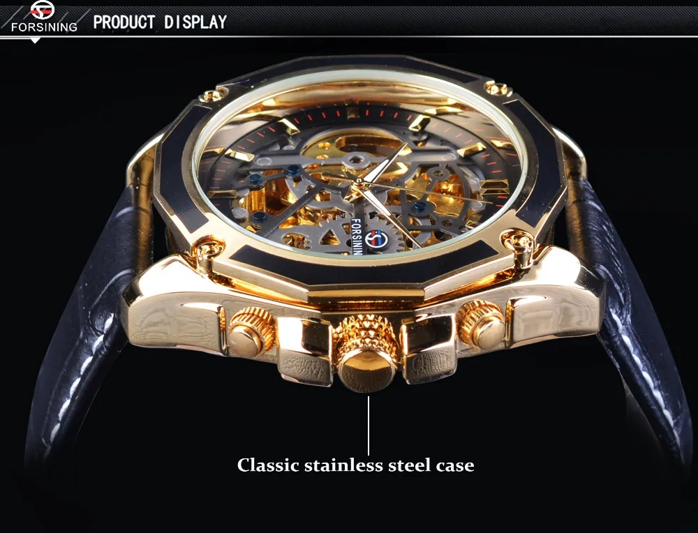 Прозрачный корпус Forsining, механизм в стиле стимпанк, мужские автоматические часы-скелетон, лучший бренд, открытый дизайн, с автоподзаводом334S