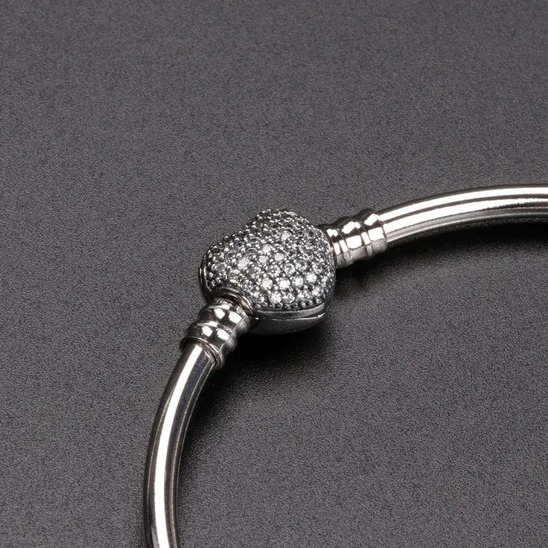 Heart shaped CZ Pave Clasp Bangle Bracelet sets Original Box for  925 Sterling Silver Charm Bracelets Women Gift Jewelry