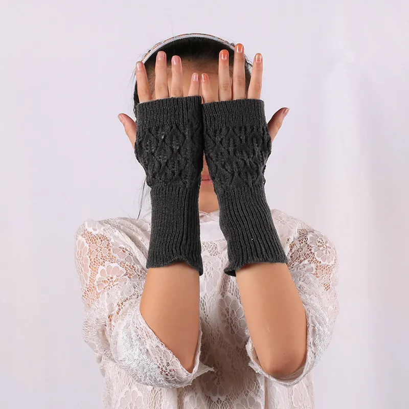 2018 New Winter Women Fingless Linited Long Gloves ARM暖かいウールハーフフィンガーミトン12ペアLOT279U