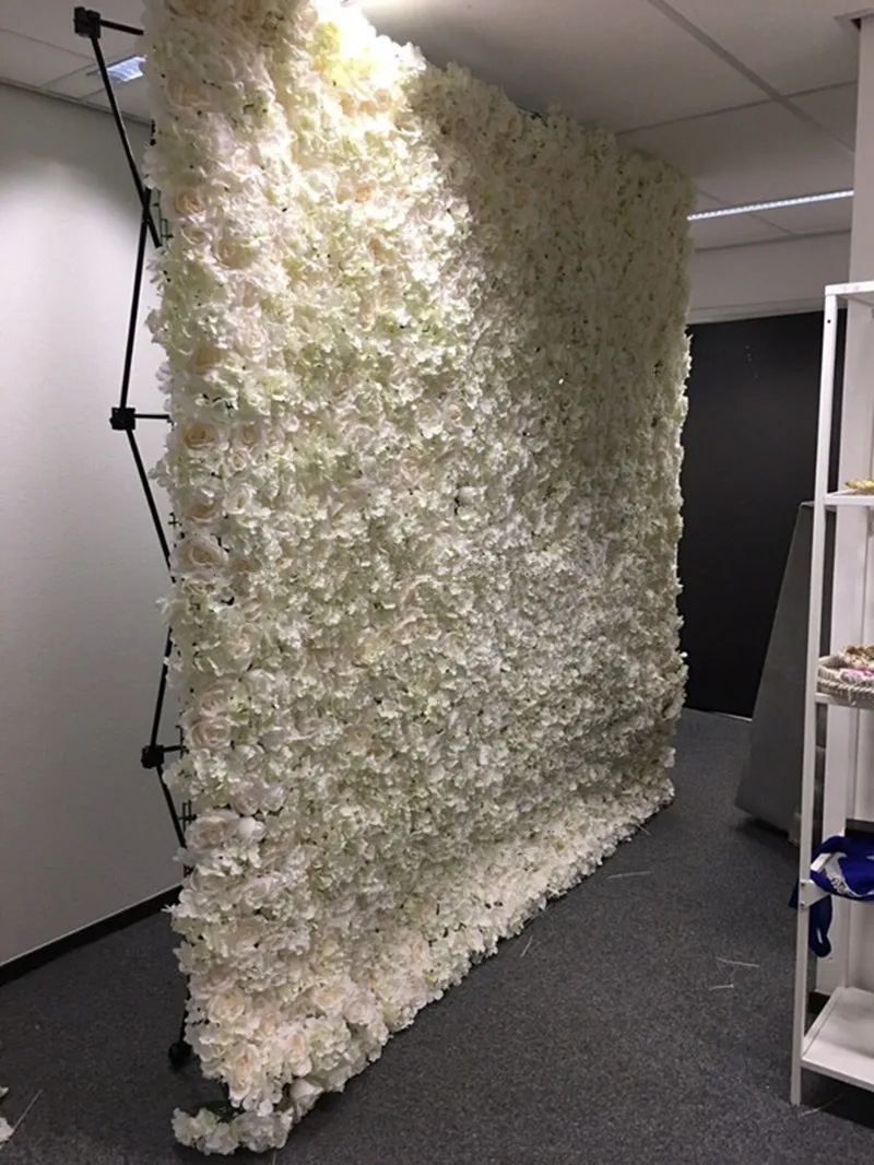 2 4MX2 4M Romántico Artificial Rose Hydrangea Flower Wall con soporte Marco de flor de tubo doblado de hierro negro para decoración de fiesta de boda280n