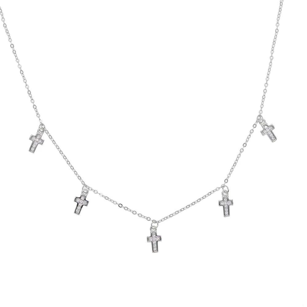 New Latin Small Cross Charm Necklace Pendents With Clear Zircon 100% 925 sterling silver Lucky Dangle Cross Necklace For Girls249i