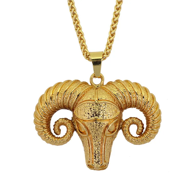 Gold Silver Color Goat Sheep head Pendant Necklace Hip Hop Style Animal Head Necklace For Women Men Party Jewelry Gift213v
