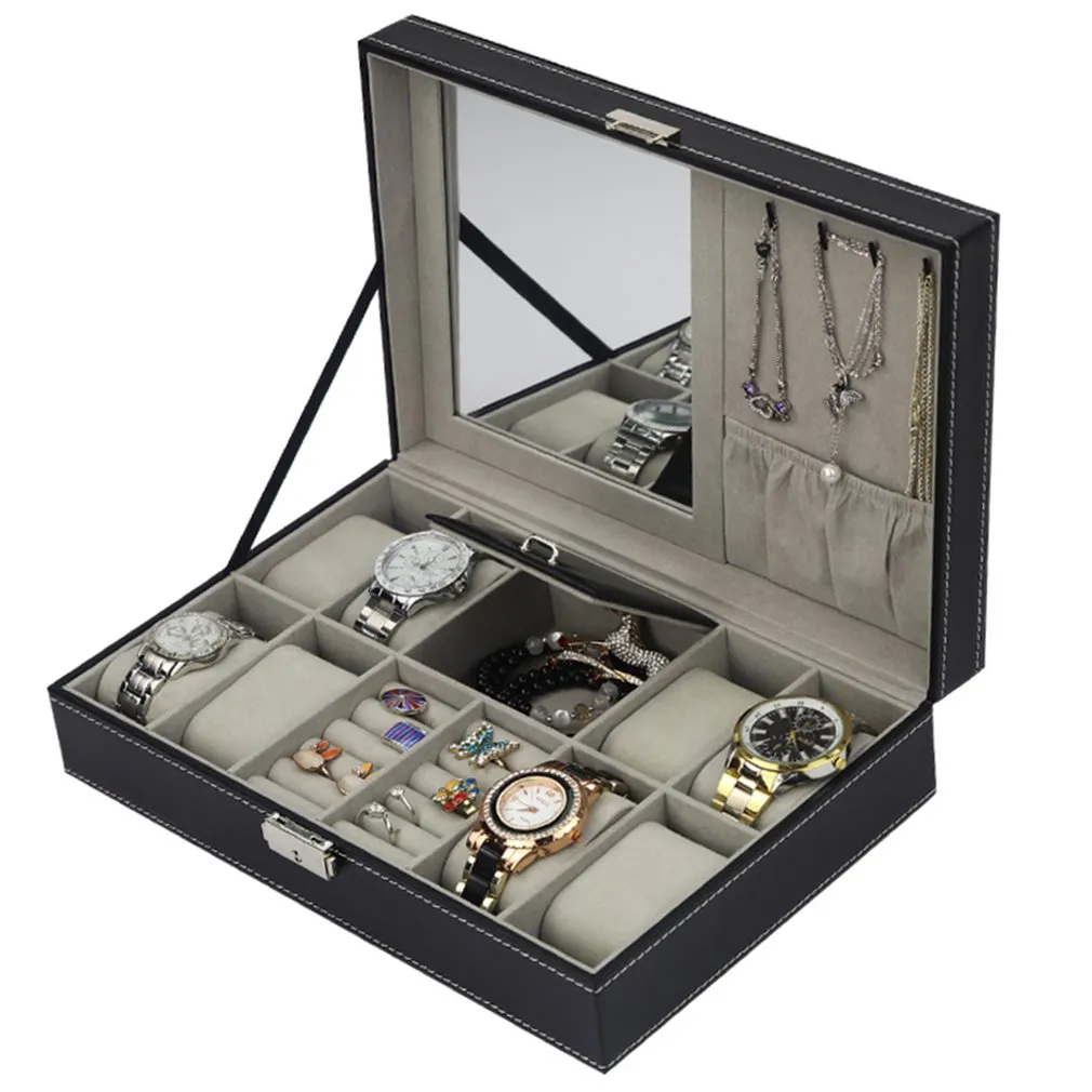 Многофункциональная коробка для отображения ювелирных изделий из искусственной кожи, часы, серьги, кольца, ожерелья, чехлы для хранения, шкатулка, держатель для дисплея, ВЫСОКОЕ качество 1268c