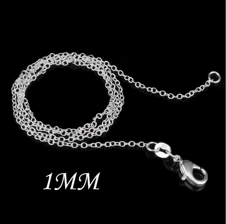 Collana in argento sterling 925 Collane a catena Rolo O Gioielli 1mm 16'' -- 24'' Argento 925 fai da te Chai327L