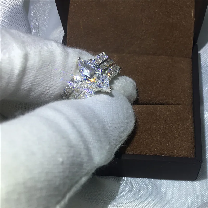 Choucong handgemaakte sieraden Marquise Cut 5ct Diamonique CZ 925 Sterling Silver Engagement Wedding Band Ring For Women Men Gift2543
