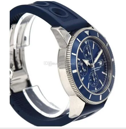 Nuovo orologio al quarzo SuperOcean Heritage Chrono 46mm A13320 Quadrante blu e cinturino in caucciù Orologi da polso sportivi da uomo246E