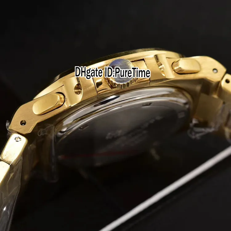Nieuwe 5990 geel goud witte textuur wijzerplaat Miyota quartz chronograaf herenhorloge sporthorloges stopwatch roestvrij staal hoge kwaliteit 238k