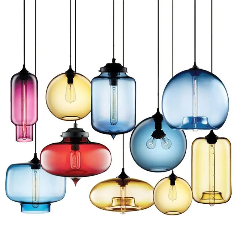 Lampes suspendues en verre Loft lampes suspendues E27 85 V-265 V luminaire couleur boule de verre suspension lumières suspendues 253o