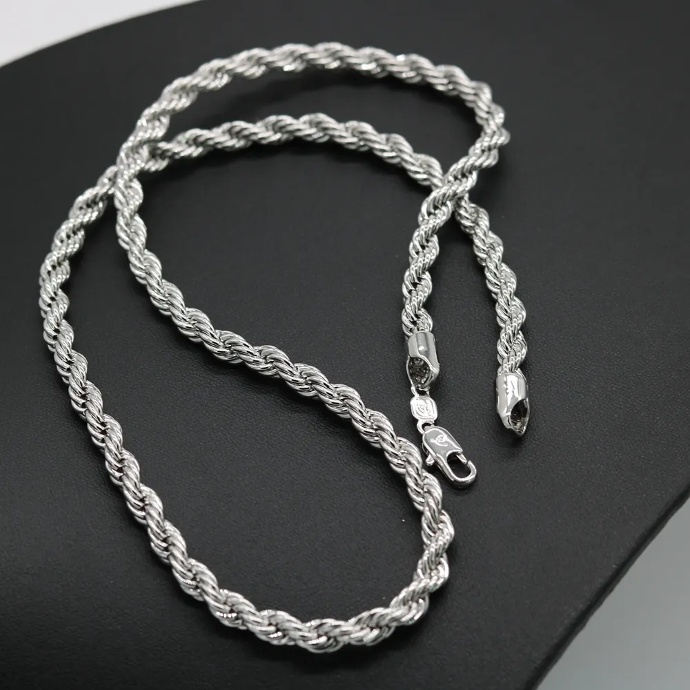 24 Inches Classic Rope Chain Thick Solid 18k White Gold Filled Womens Mens Necklace ed Knot Chain 6mm Wide273N