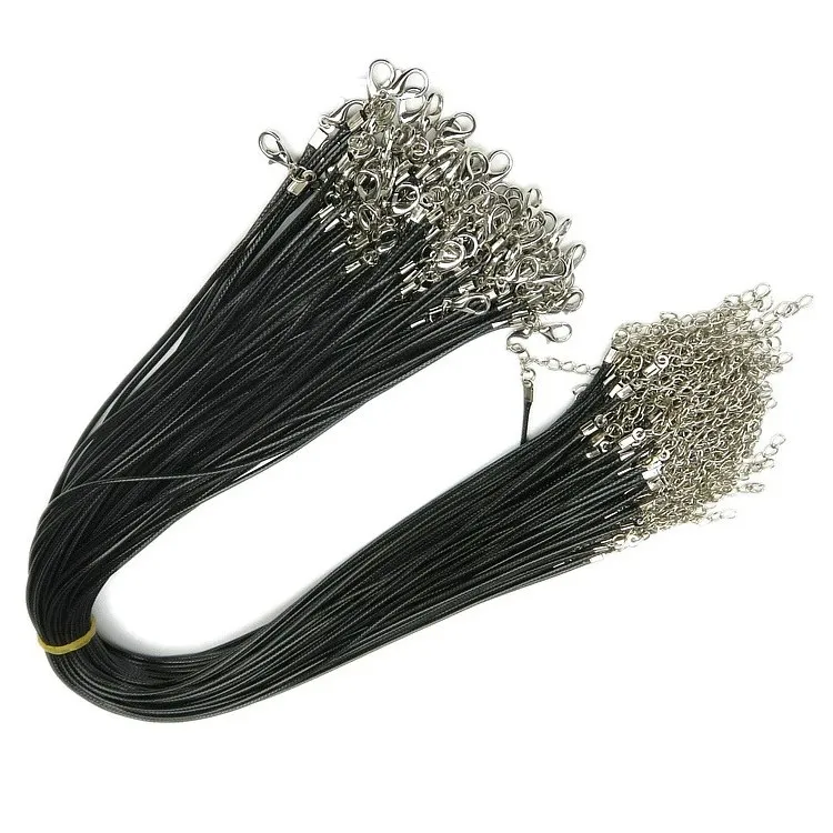 Zwart wasleren slang ketting ketting kreupeltje snoer touwtouw draad 45 cm extender ketting met kreeft sluitd diy sieraden makin237z