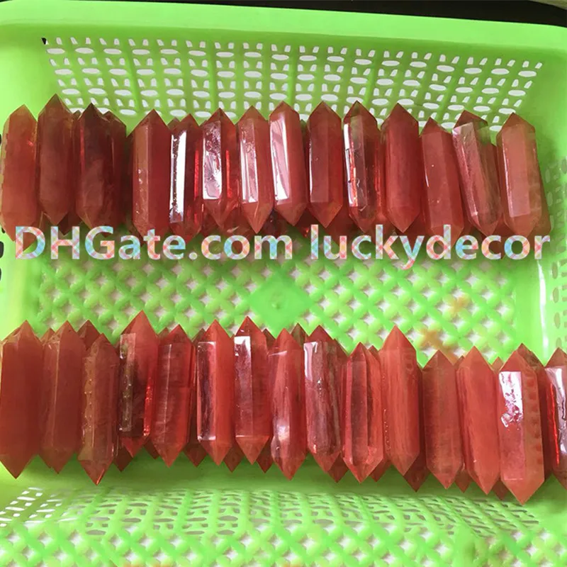 Gefacetteerde Red Smelt Quartz Crystal Wand Punt Dubbel beëindigd Quartz Reiki Meditatie Magische Wand Tusk Spike Ongeboorde Healing Cr302c