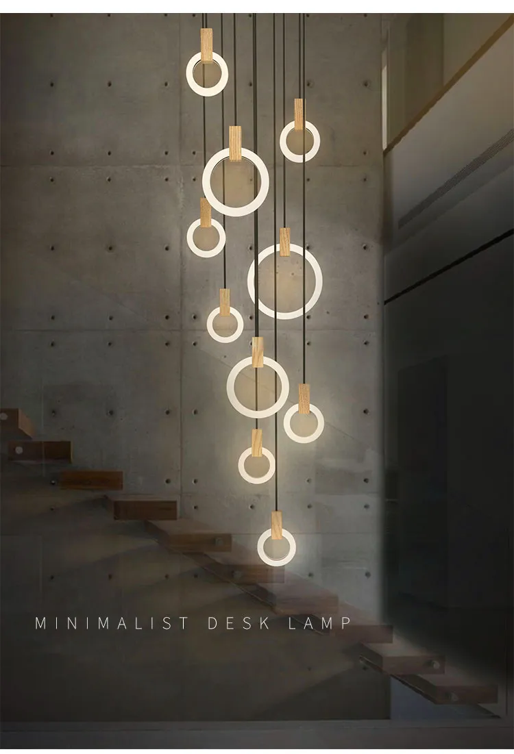 Contemporary LED Chandelier Lights Nordic LED Droplighs Acrylic Rings Stair Lighting 3 5 6 7 10 Rings Inomhusbelysning Fixture286J
