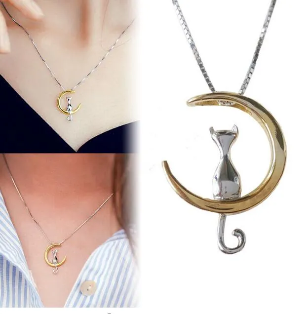 Mode Katze Mond Anhänger Halskette Charme Silber Gold Farbe Link Kette Halskette Für Haustier Glück Schmuck Für Frauen Geschenk Shellhard GA308212O