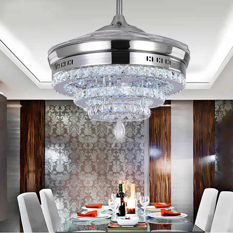 Ventilatore a LED in cristallo invisibile soggiorno, camera da letto, ristorante, ventilatori a soffitto moderni da 42 pollici con telecomando213i