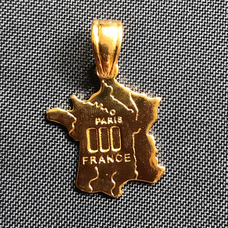 Countries Map Theme Pendant France French 18K Real Gold Plated Brass Charms Making Men Women Necklace Jewelry Findings Components Wholesale