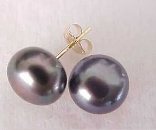 Boucles d'oreilles à tige en perles noires de Tahiti 8-9 mm OR 14 carats box194L