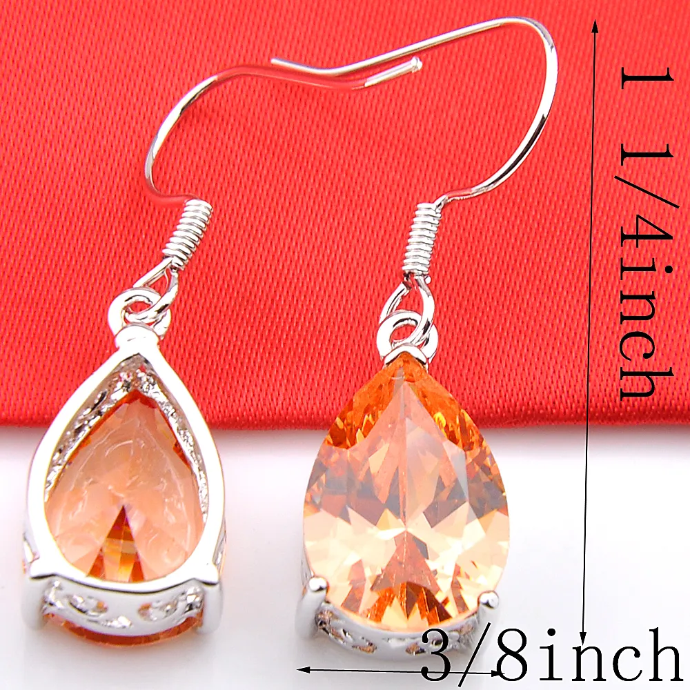 Luckyshine Muhteşem Takı Su Damla Şampanya Morganite Küpe 925 Gümüş Kadın Zirkon Kanca Küpe 2071