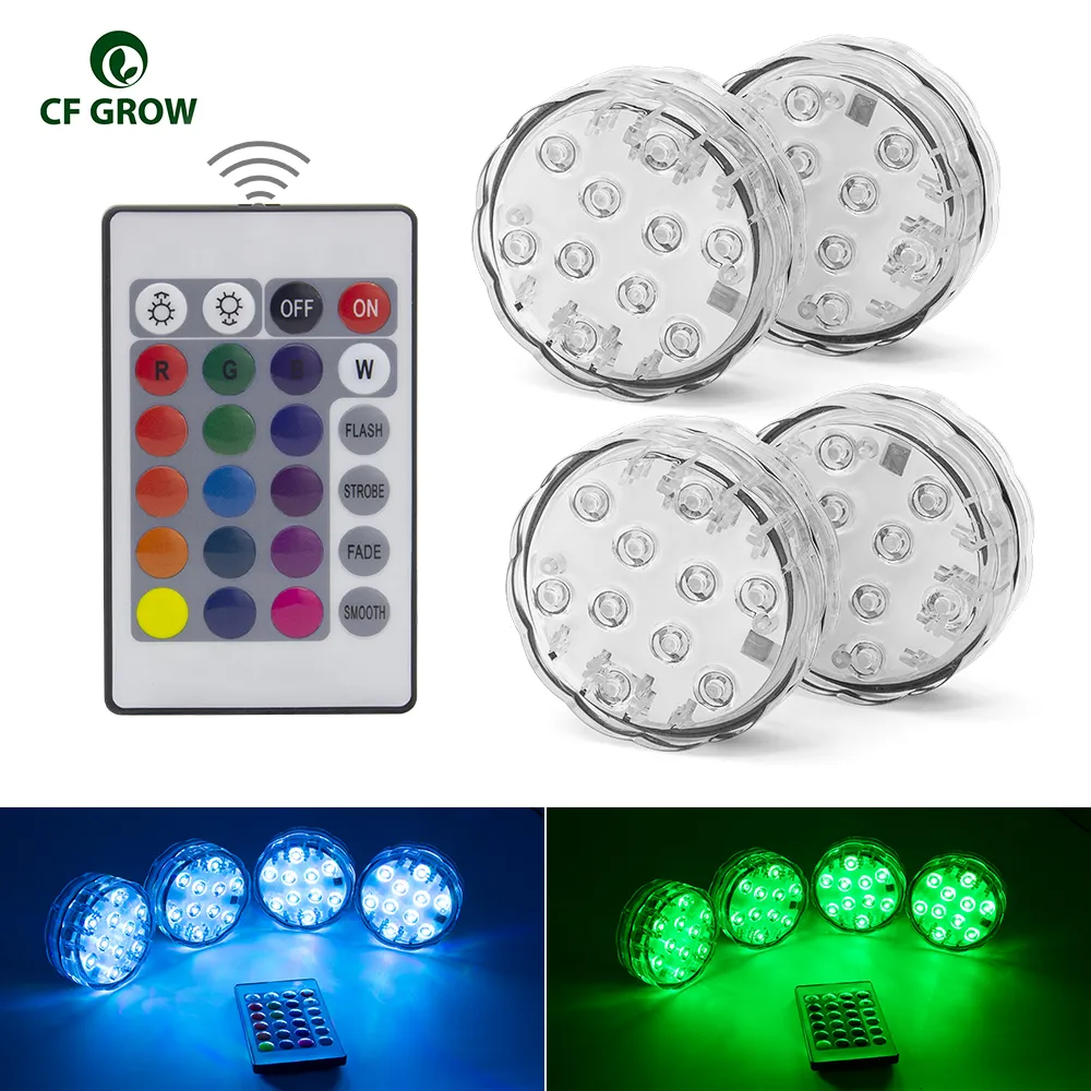 10Led RVB A Mené La Lumière Sous-Marine Étang Submersible IP67 Étanche Lumière De Piscine À Piles Pour La Fête De Mariage 188u