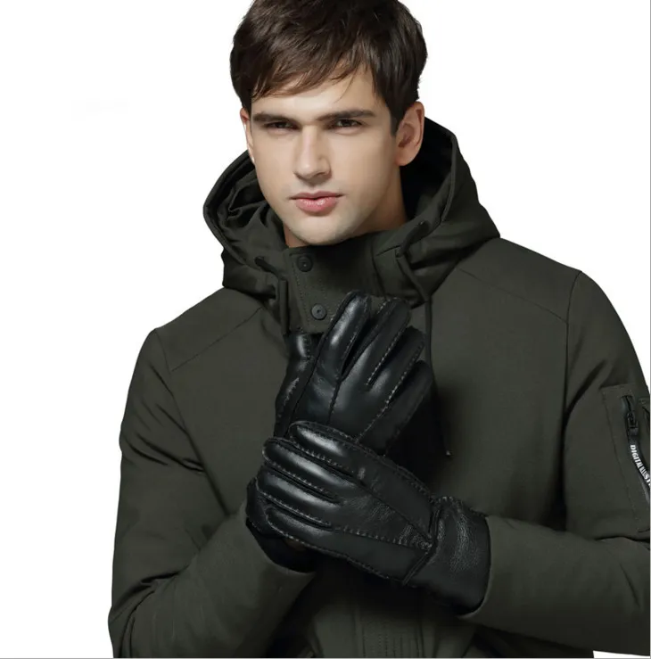 Klasyczne mężczyźni nowe 100% skórzane rękawiczki Wysokiej jakości rękawiczki wełniane w wielu kolorach 253k