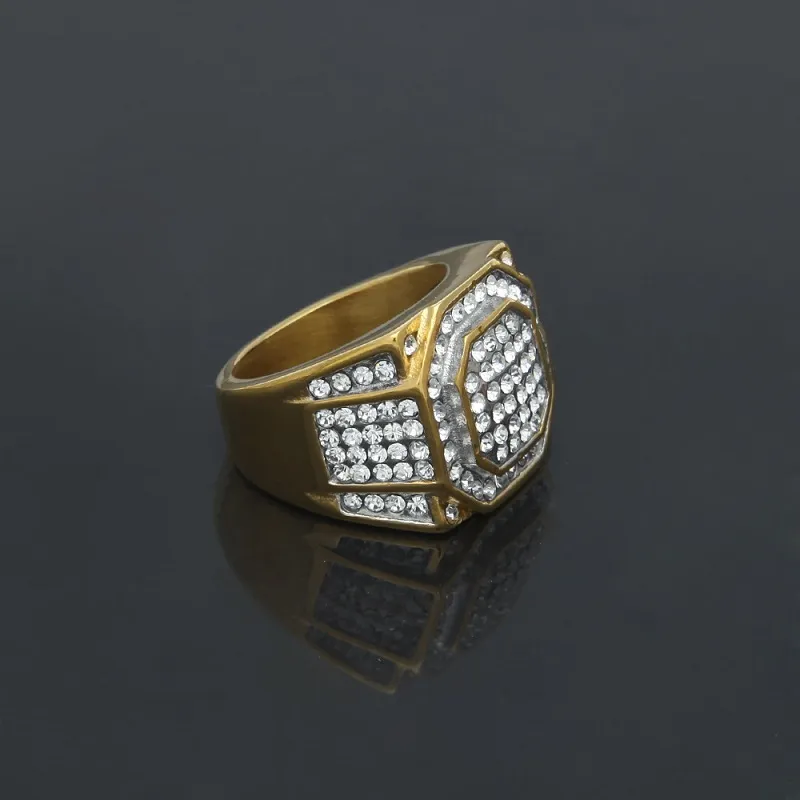 Mens Hip Hop Stones Rings Jewelry Gold Plated Diamond Large Stainles Steel Ring For Men216W