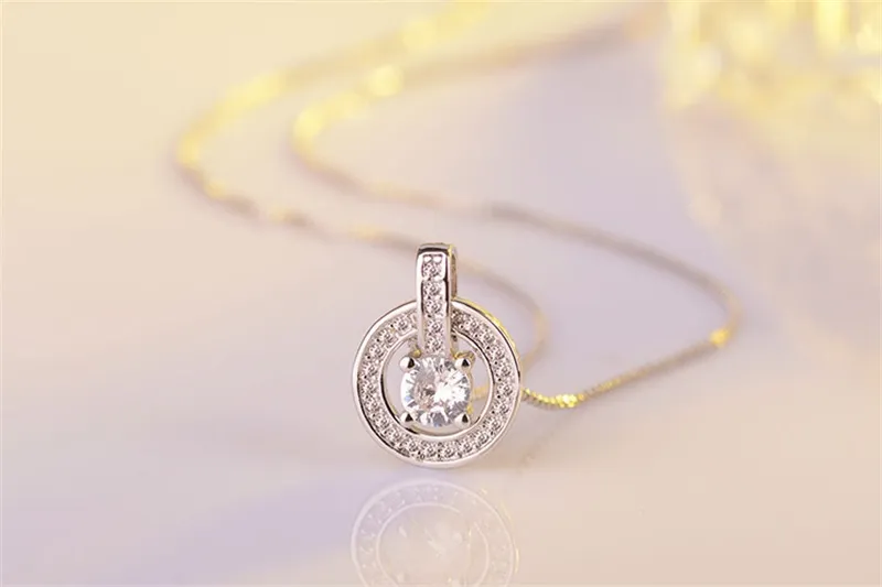 Yhamni 100% 925 Sterling Silber Mode runden Kristall Anhänger Halskette Full CZ Diamond Chain Schmuck für Frauen Geschenk DZ223279K
