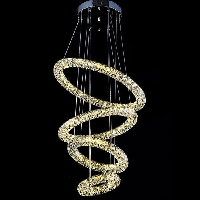 Modern Big Chandelier LED Crystal 4 Rings Chandelier Lustres Light Fixture Light Suspension Lumiere LED Lighting Circles Lamp 87W