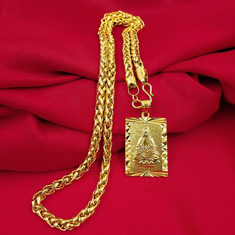 Colar banhado a ouro 18K masculino chinês com pingente de 24 correntes joias presente277Q