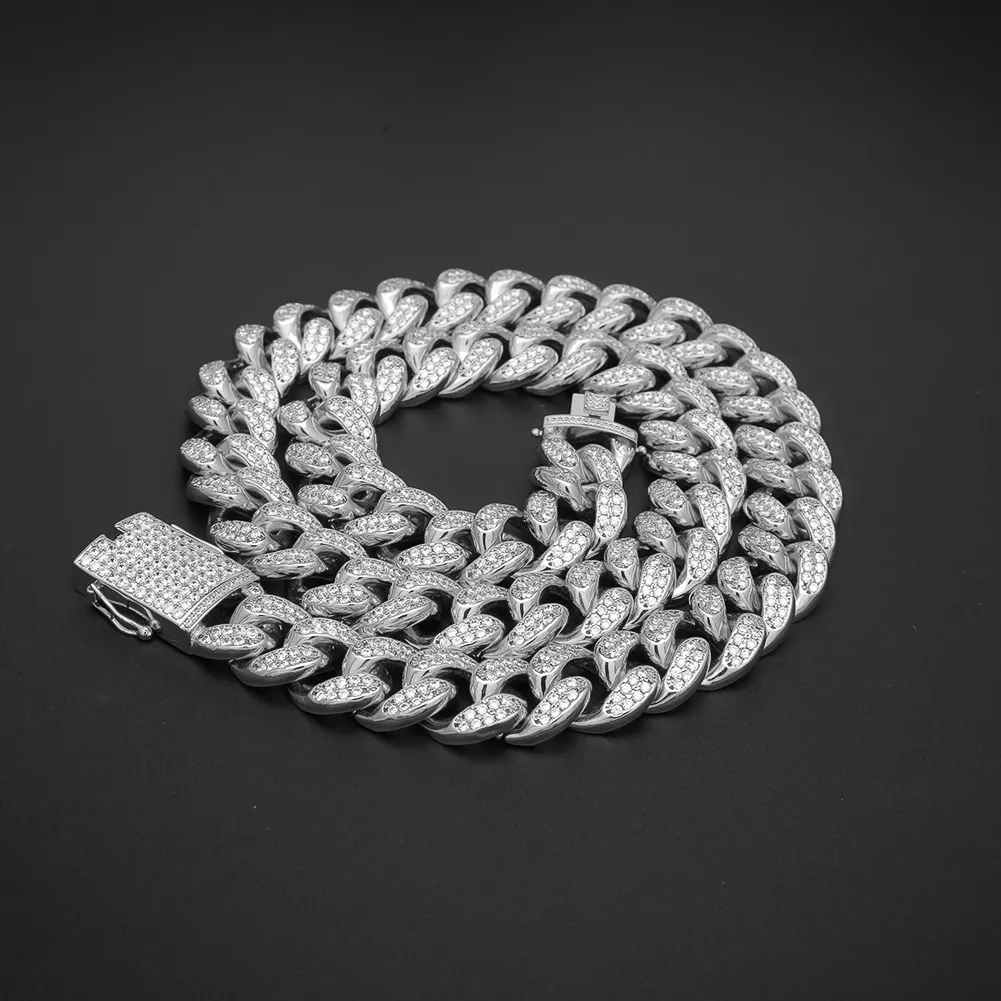 20mm 16-30Inches Iced Out Full Bling CZ Triple Lock Hip hop Cuban Link Chain Necklace for Men Women203Z