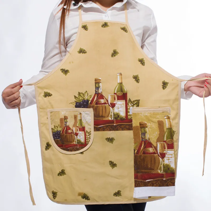 New Design 100 %Cotton Ladies Kitchen Aprons Creative Cartoon Printed Cooking Apron With Pockets Hand Towel Household Cleaning Too319H