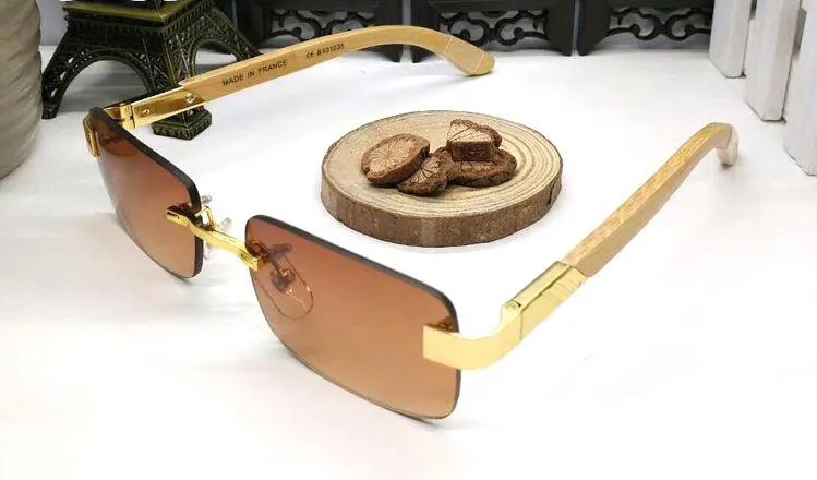 Hochwertige Vintage-Büffelhorn-Sonnenbrille, randlos, klare Linse, Büffelhorn-Brille, Gold, Silber, Holzrahmen, Herren-Designer-Sonnenbrille e251k