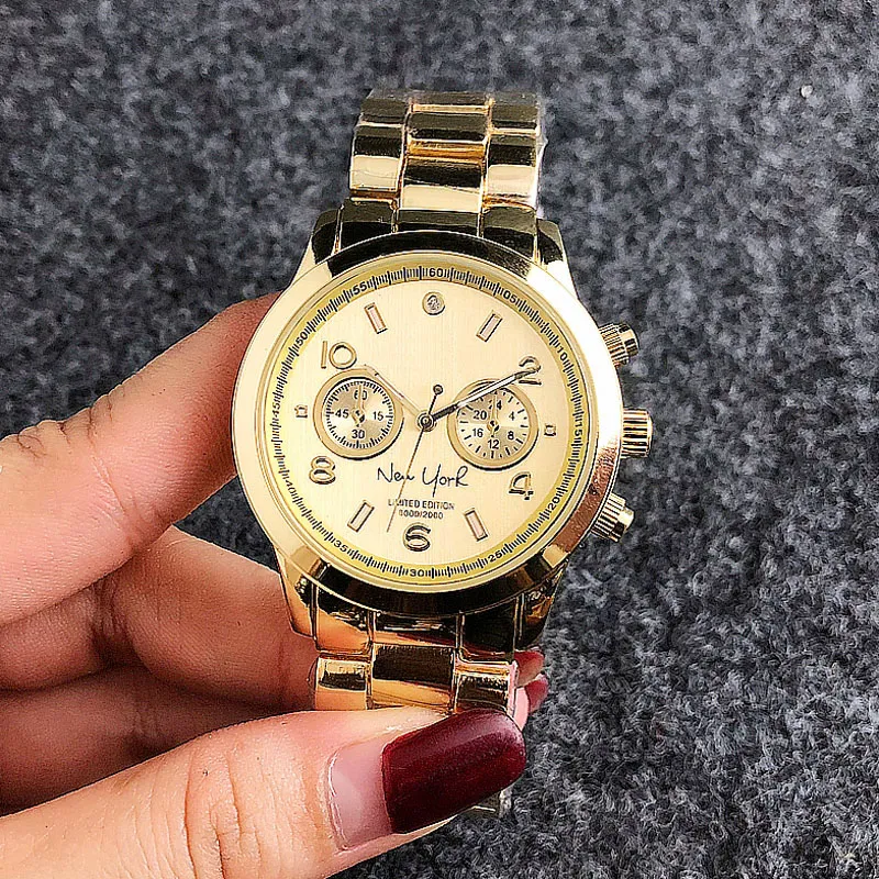 Модные брендовые женские кварцевые наручные часы с 2 циферблатами в нью-йоркском стиле со стальным металлическим ремешком M6112271f