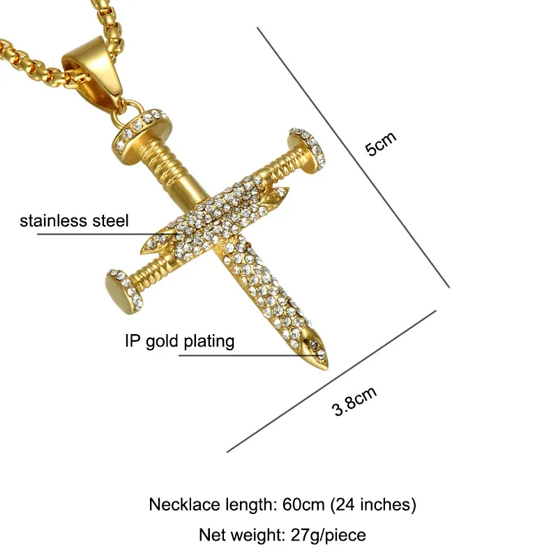 316L rostfritt stål Trendiga hiphop smycken kubik zirkoniumskruvkors hänge halsband för män kvinnor tillbehör släpp 251q