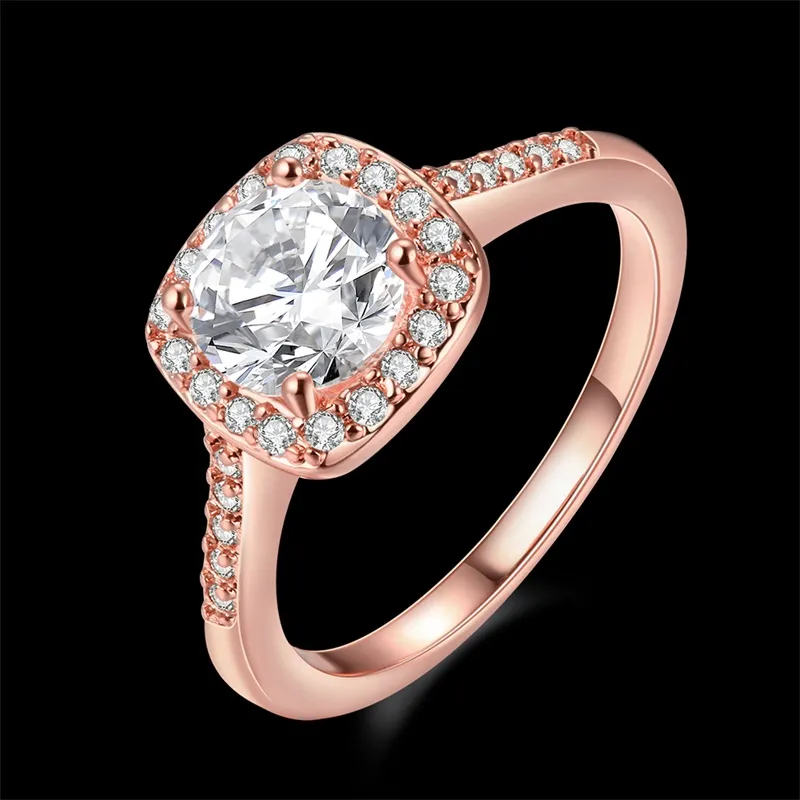 Yhamni Original Fashion Real Rose Gold Rings for Women 1CT 6mm Top Quality Rose Gold Ring Jewelry AR035312P