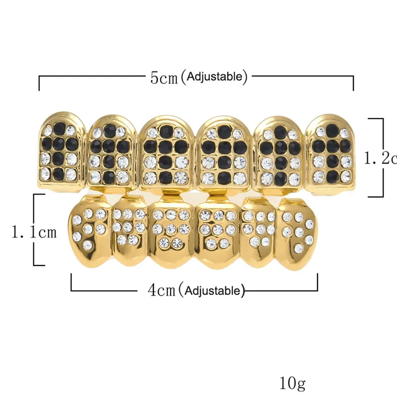 Accessori per feste cosplay hiphop CZ Crystal Bio Rame Oro Denti Grillz Caps Top & Bottom con ciondolo croce nera rossa_voghion.com