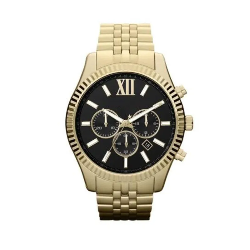 Lexington Chronograph Gold-Tone Dial Black Dien Mens Watch 8280 8281 8286 8313 8319 8320 8405 8157 8344 مع Box and Certification270e